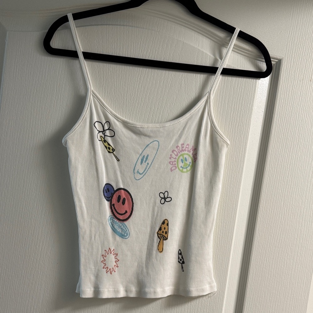 DAYDREAMER Dreamscape Ribbed Spaghetti Tank Vintage White